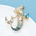 PENDRA Beautiful Mermaid Holding a Rhineston Conch Brooch