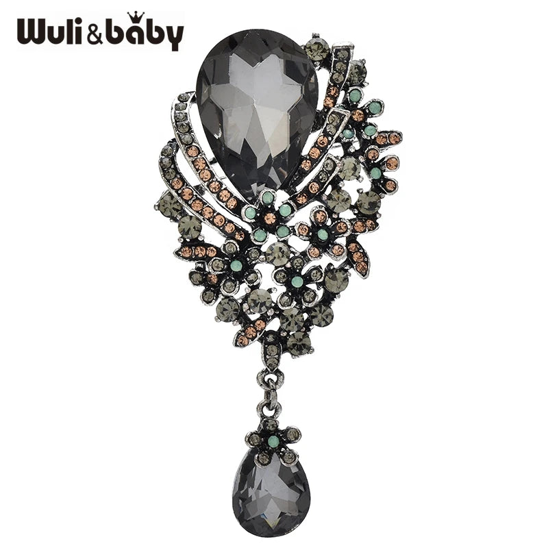 PENDRA Crystaline Water-Drop Crystal Flower Brooch