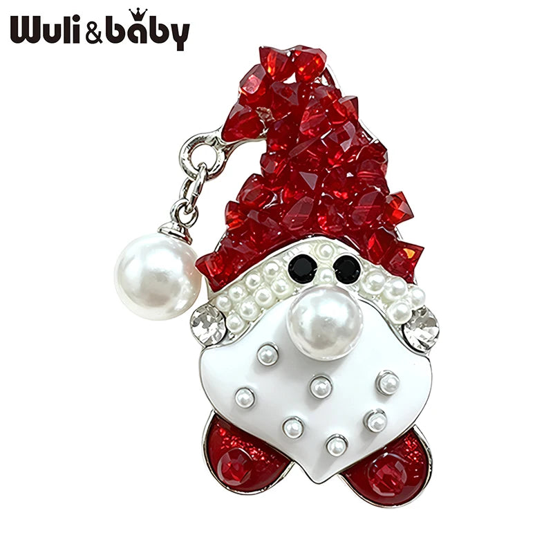Wuli&baby Cute Crystal Santa Claus Brooches For Women Unisex Crystal Father Christmas Brooch Pins New Year Gifts