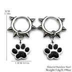 Dark Punk Dog Paw Rivet Earrings For Women Men Stainless Steel Silver Color Gothic Punk Trendy Hoop Ear Rings Jewelry Gifts