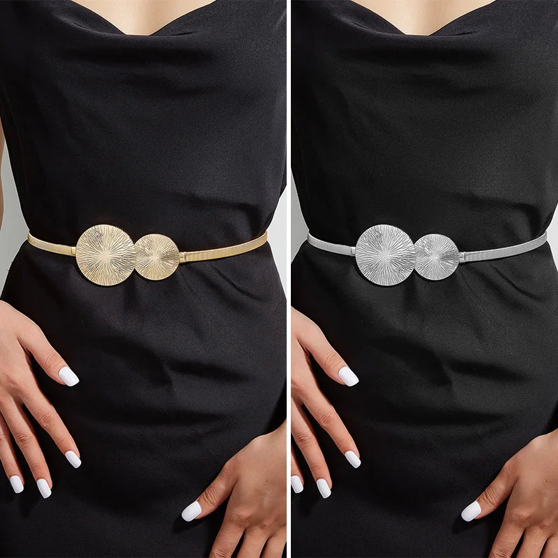 New Summer Metal Elastic Belt Women's Fine Gold Silver Waist Chain with Dress Skirt Decoration Spring Chain Belt Versatile