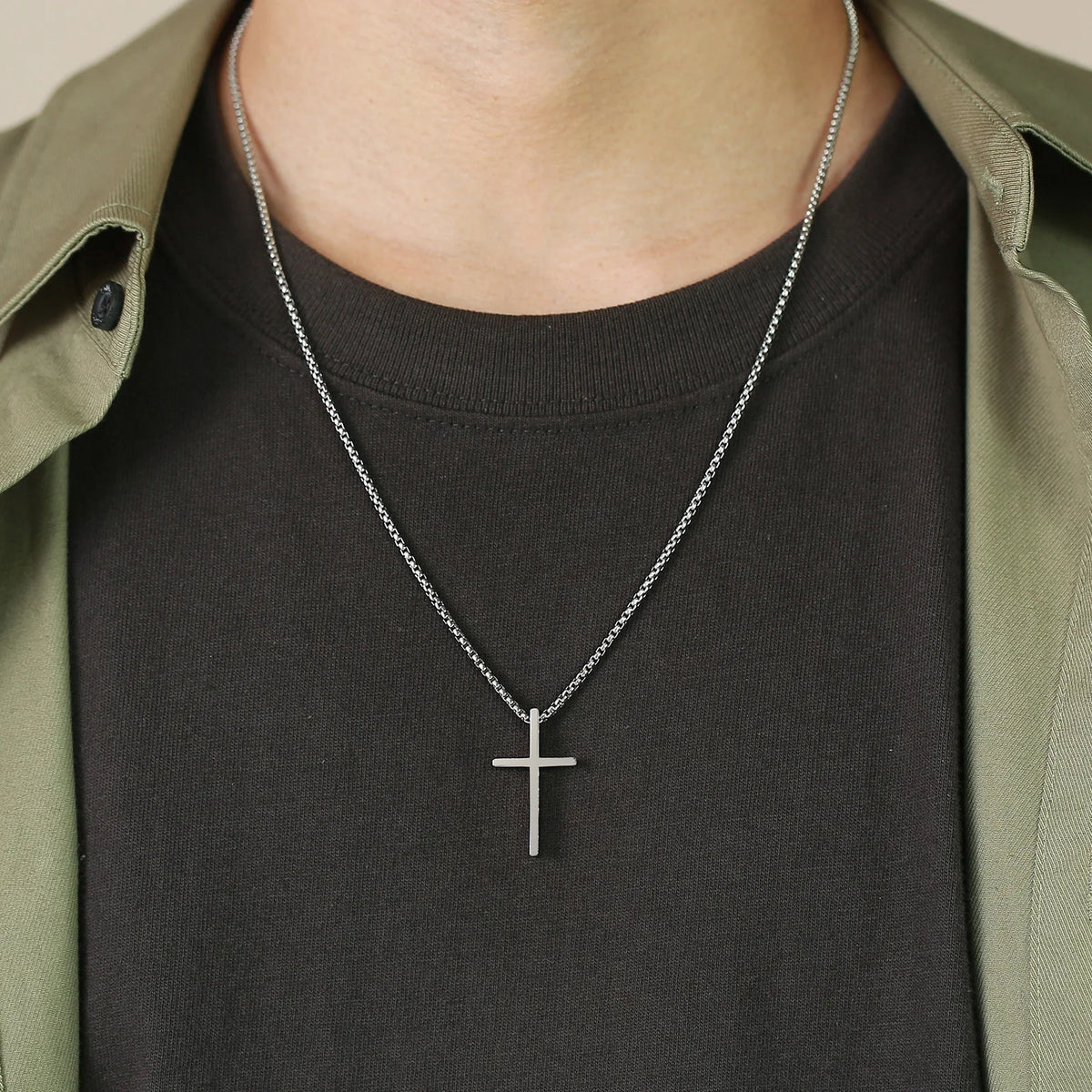 Trendy Cross Necklace for Men Boys,Simple Stainless Steel Cross Pendant Necklaces,Male Jewelry Sets