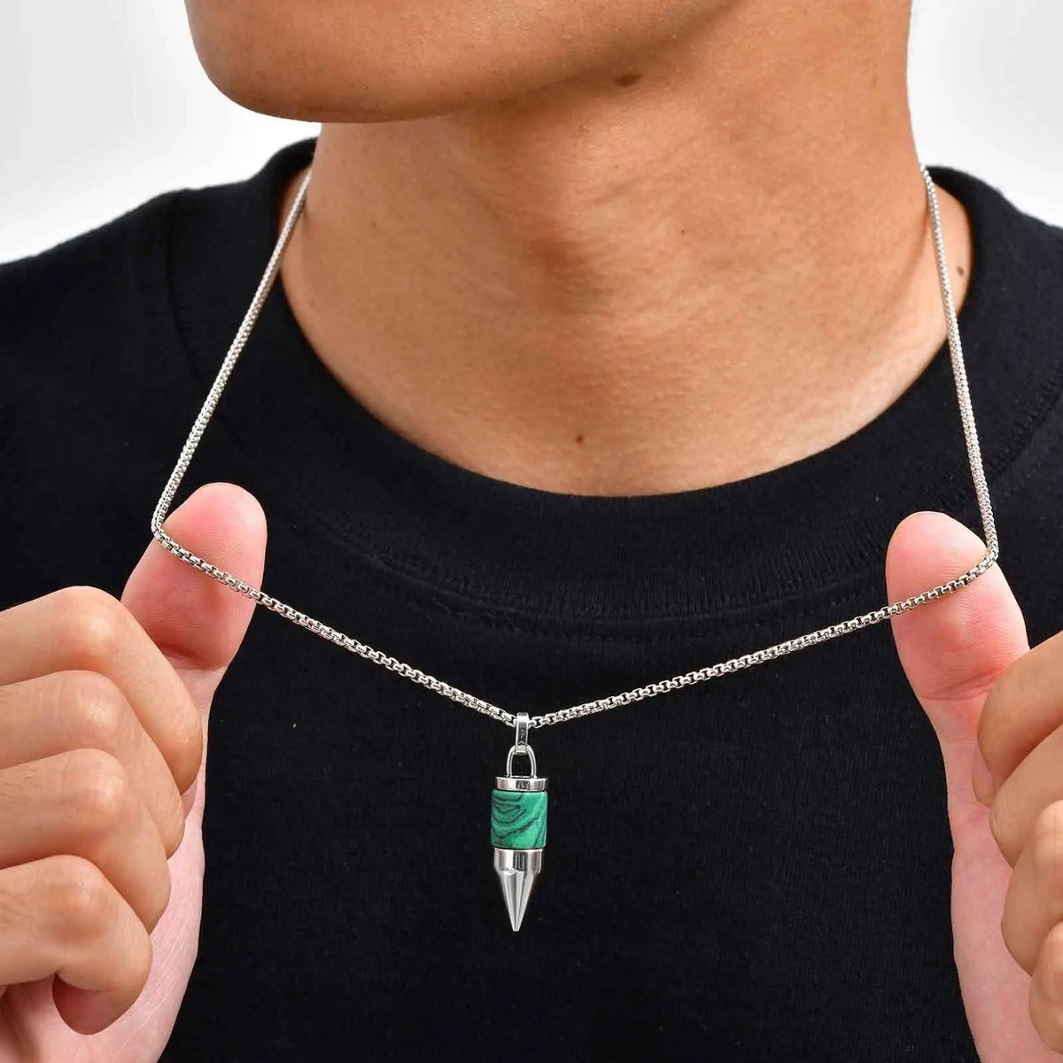 Stylish Bullet Necklaces for Men,Stainless Steel Natural Stone Pendant Necklace,Healing Jewelry Gift for Father Husband Son