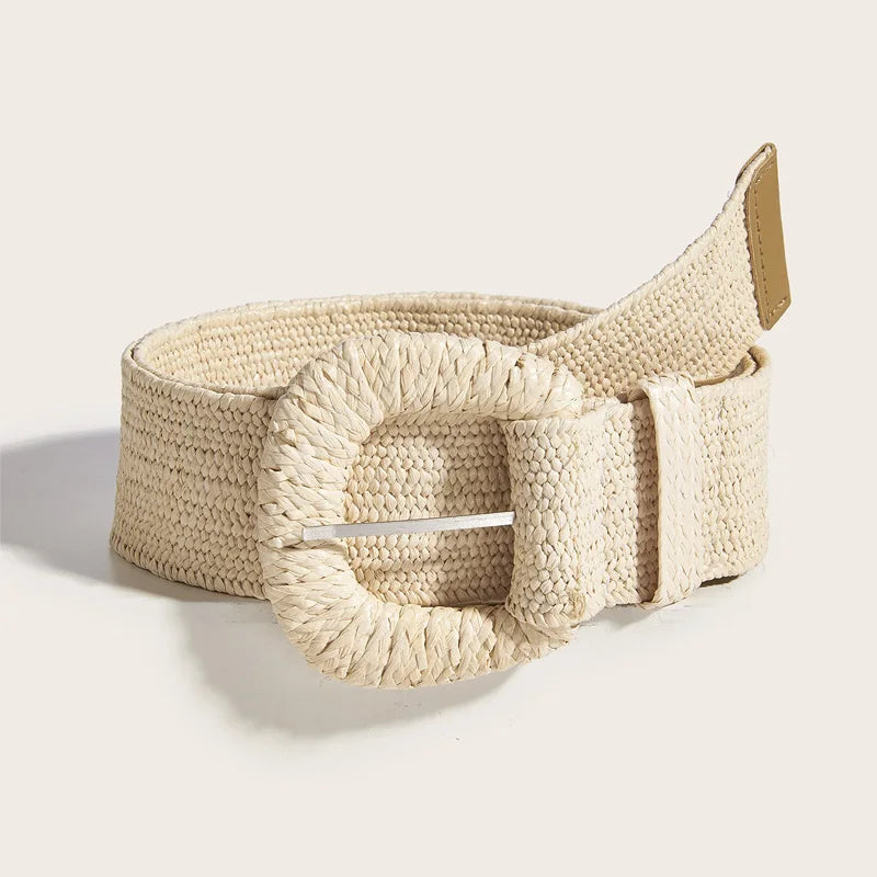 PENDRA Rheaina Straw Square Buckle Boho Belt