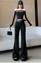 Retro solid color pants women autumn and winter high waisted casual and fashion versatile floor length flared trousers