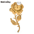 PENDRA Rosella Stainless Steel Pearl Rose Brooch
