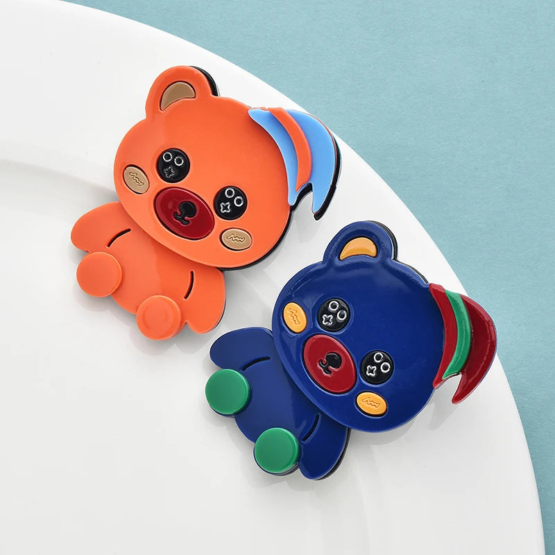 Wuli&baby Acrylic Wear Sleep-hat Bear Brooches For Women Unisex 2-color Halloween Cute Animal Brooch Pins Gifts