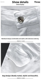 Spring New Ripped Jeans Men's Slim-fitting Elastic Simple Solid Casual Trousers Trendy Men's Trousers White Denim Jeans Hombre