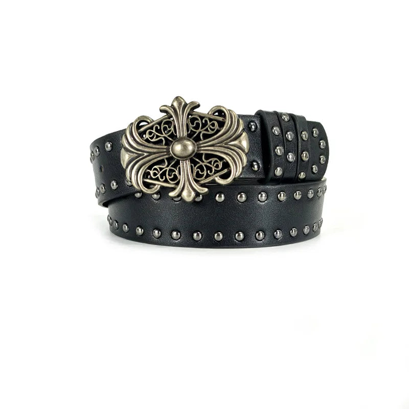 Ribbed trendy Plus Size women's belt Female vintage Cross jeans chic belt For Men dark decorative Punk Accessories Gothic Belt
