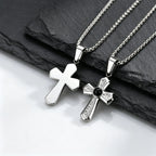 Stylish Black Natural Stone Cross Pendant Neckalce for Men,Stainless Steel Gothic Black Onyx Cross Charm Necklace Jewelry Gift