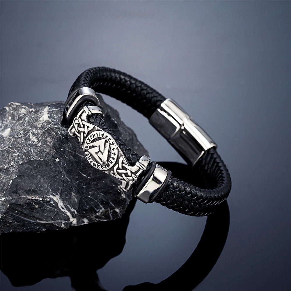 PENDRA Celtic Knot Rune Leather Bracelet