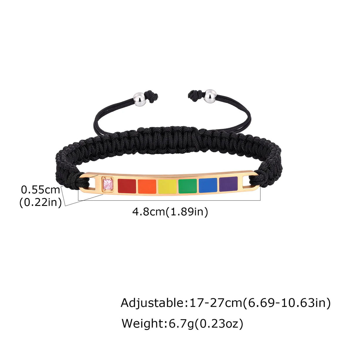 Rainbow Pride Bracelets for Gay Lesbian,Waterproof Rainbow Flag Stainless Steel Long Bar Leather Wristband,LGBTQ Pride Month
