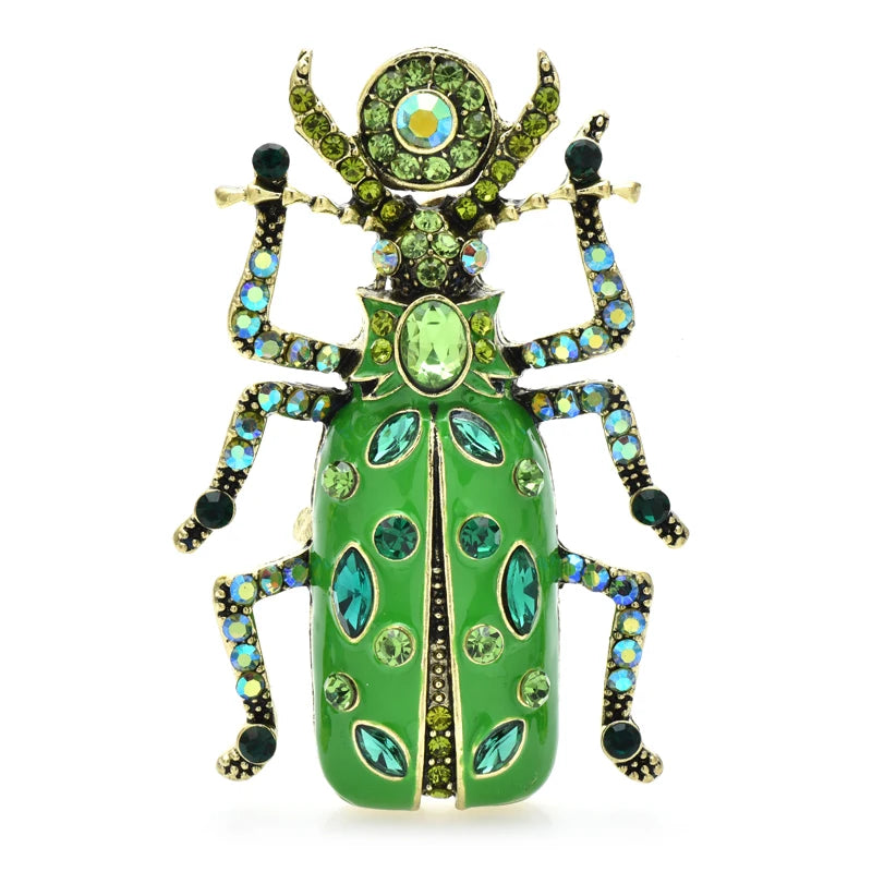 PENDRA Vela Enamel Rhinestone Beetle Brooch