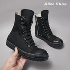 PENDRA Obsidian Lace Black Leather High-Top Zip Lace-Up Ankle Boots