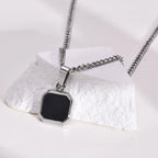 Black Square Necklaces for Men Boys,Stainless Steel Necklaces with Rope/Cuban/Figaro/Box Chain Collar,Stylish Jewelry Gifts