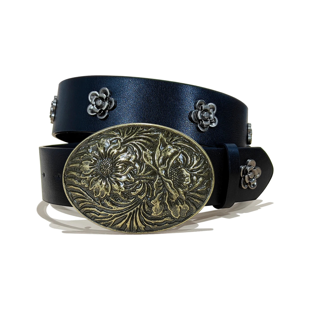 Vintage Carved Gemstone Buckle Floral Rivet Waist Belt For Ladies Daily Wear Y2k Punk Belt Sweet Cool Hot Girl Jeans Waistband