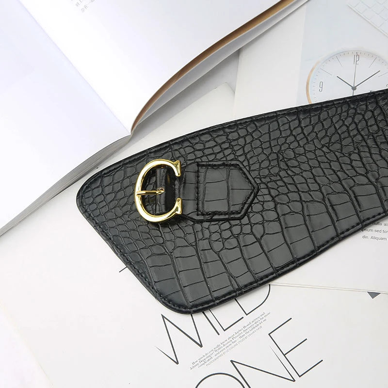 Wide Corset Belt For Women Luxury Desiner Letter C Cummerbunds Pu Leather Belt Vintage Gothic Elastic Black Pattern Waistband