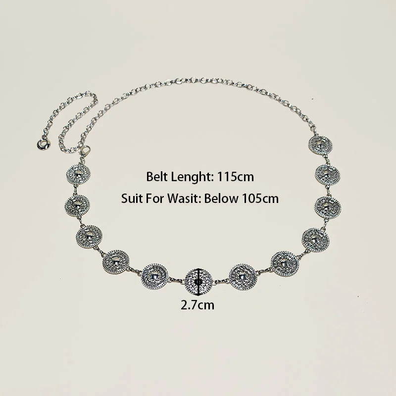 PENDRA Orlaina Leather Silver Retro Waist Chain Belt