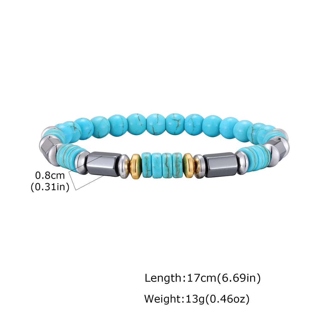Vintage Imitation Natural Blue Stone Bead Bracelet for Men,Trendy Summer Bohemian Beaded Bracelet Gift