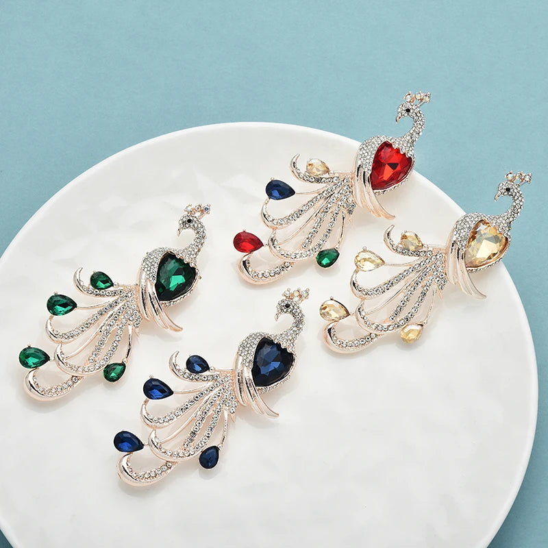 PENDRA Regal Peacock Rhinestone Bird Brooch