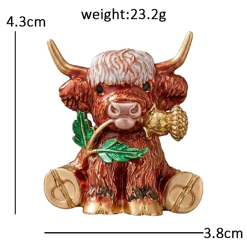 PENDRA Thistle Cow Enamel Animal Brooch
