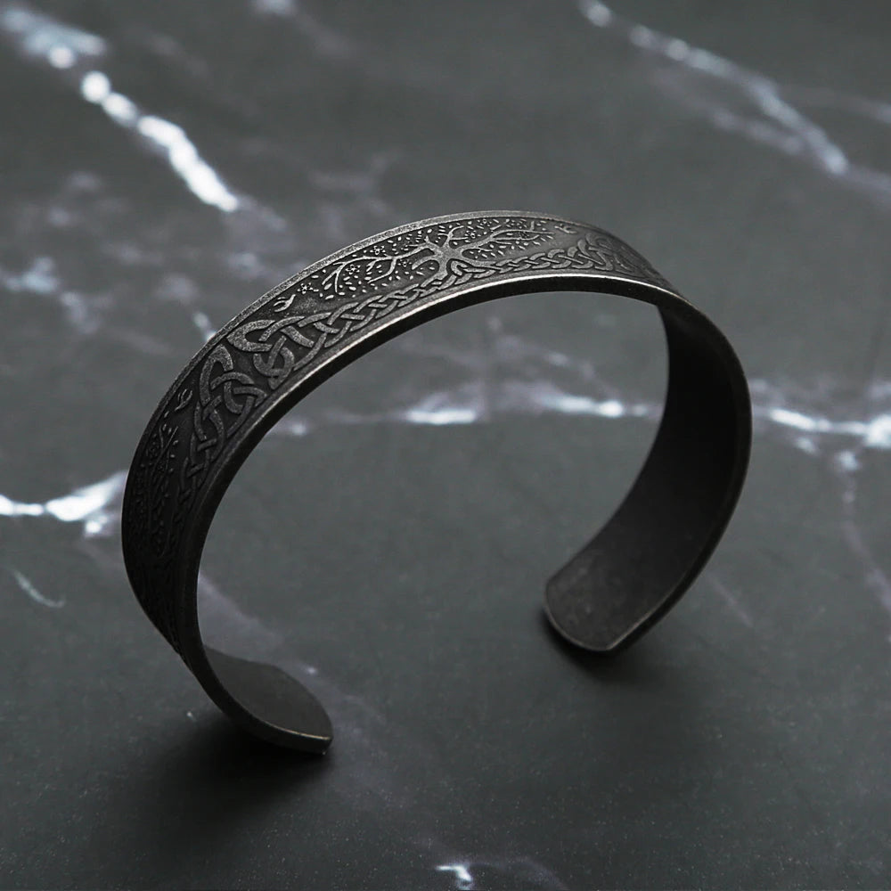 PENDRA Valknut Nordic Stainless Steel Open Cuff Bracelet