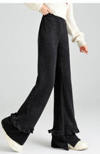 Solid corduroy micro flared pants women's winter wide leg casual high waisted narrow version straight leg sweatpants