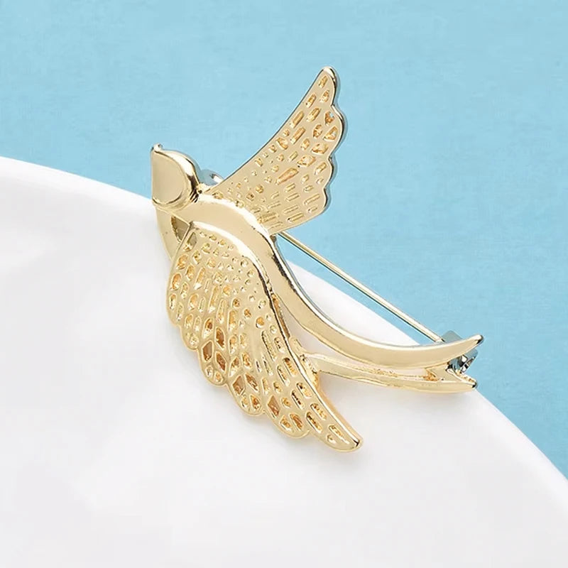 Wuli&baby Metal Flying Swallow Brooches For Women Unisex 2-color Alloy Bird Animal Brooch Pins Gifts
