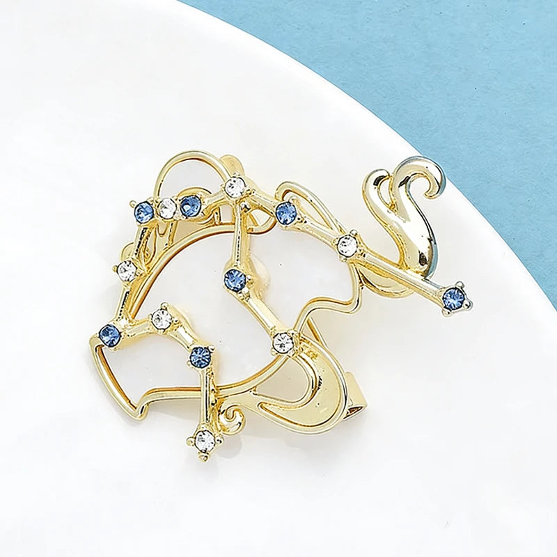 Wuli&baby Zodiac Aquarius Elegant Shell Brooch Sparkling Rhinestone Stars Brooches Pins Designer Jewelry Gift