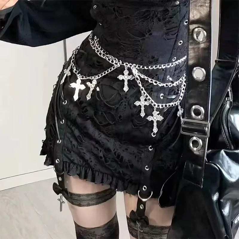 Vintage-Inspired Multi-Layer Metal Waist Chain With Hollow Cross Pendant - Sexy Body Accessory For Women Necklaces For Women