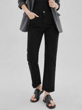 New Women's High-Quality Raw Edge Hem Slim Fit Straight Leg Jeans, Multi-Pocket, Button Design, Women's Jeans & Apparel