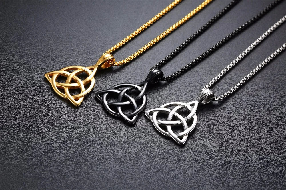 Lucky Triquetra Knot Charm Pendant Necklace Stainless Steel Irish Jewelry for Men Unisex