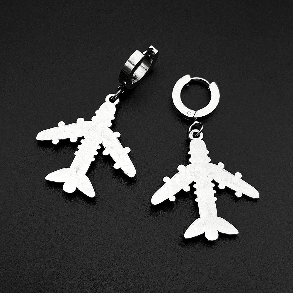 Aircraft Plane Airplane Earrings For Women Men Stainless Steel Silver Color Simple Cute Fashion Charm Dangle Ear Jewelry Gifts