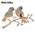 PENDRA Crystal Couple Birds Bullfinch Brooch