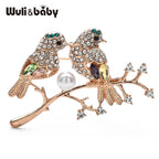PENDRA Crystal Couple Birds Bullfinch Brooch