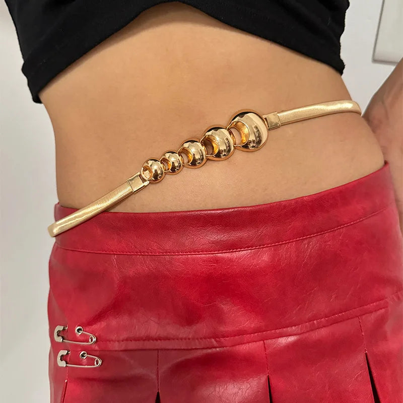 Hot New Women's Metal Spring Waist Chain Luxury Fashion Dress Dot Buckle Elastic Chain Belt Small Elegant Metal Belt For Women