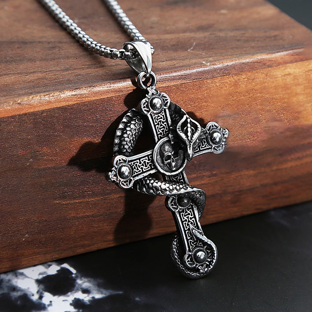 PENDRA Dragonskull Cross Pendant Necklace