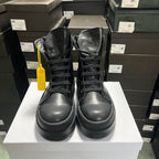 PENDRA Rock Noir Black Leather 6cm Platform Zip Ankle Boots
