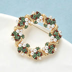 PENDRA Evergreen Crystal Garland Rhinestone Pearl Flower Wreath Brooch