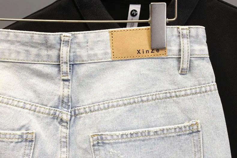 High Quality New Summer Korean Luxury Clothing Design Men's Casual Denim Shorts Distressed Cat Whisker Streetwear Short Pants