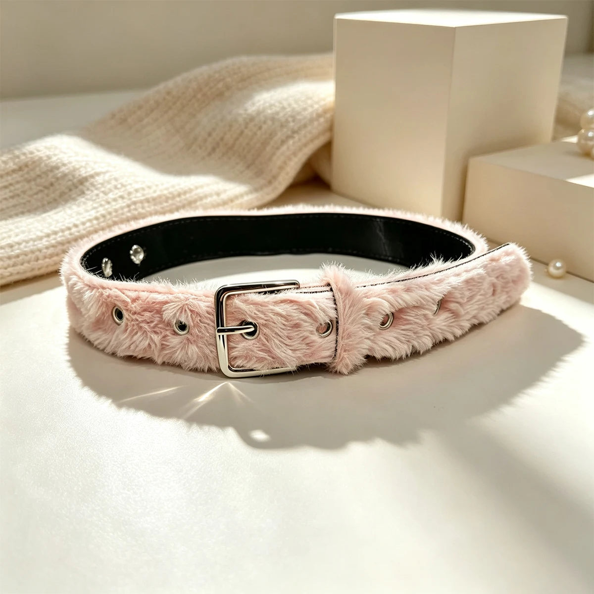 Gothic Y2K Women Belts Fashion Artificial Vivid Animal Fur Waistband Ladies Hip hop Punk Accessories Pink Jeans Waistband winter
