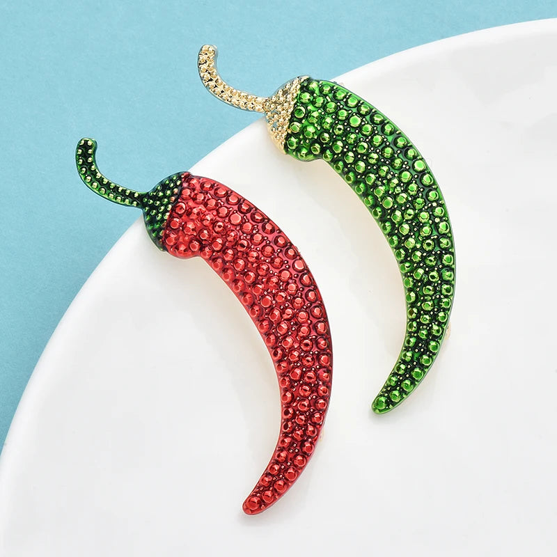 PENDRA Chili Rhinestone Pepper Brooch
