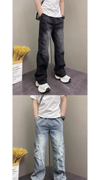PENDRA Drawstring Elastic Waist Harlan Straight Black Cargo Hombre Jeans