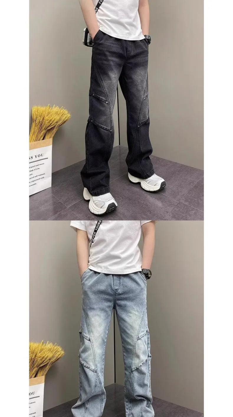 PENDRA Drawstring Elastic Waist Harlan Straight Black Cargo Hombre Jeans