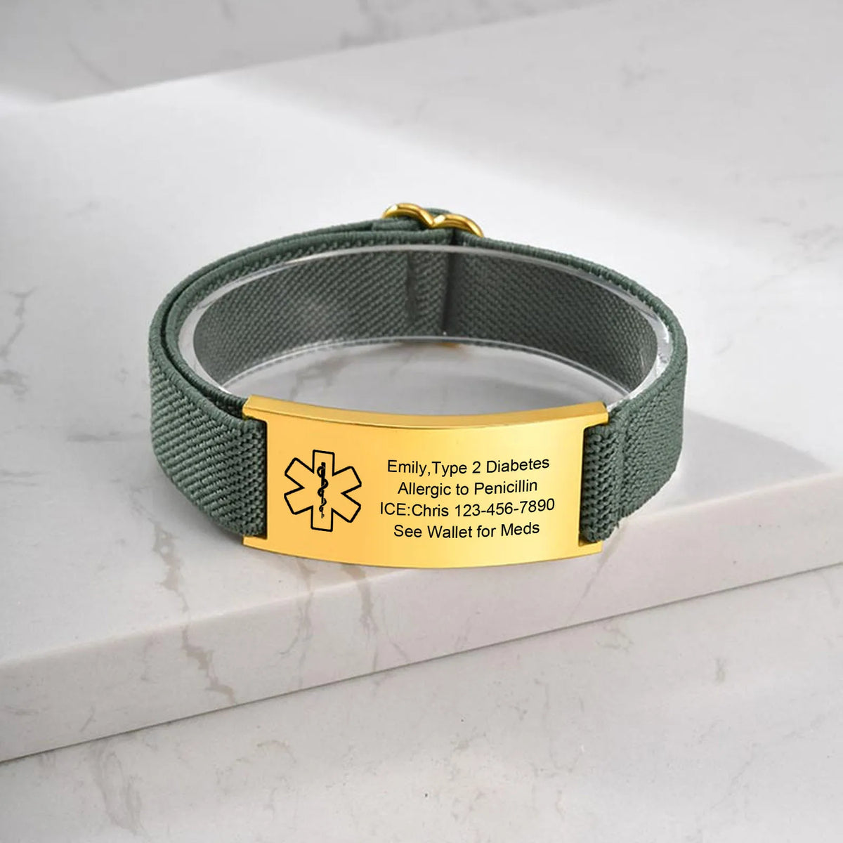 Medical Alert Bracelet for Men Women,Personalized Stainless Steel Elastic Strap Wristband,Gifts for Family Grandparents Patient