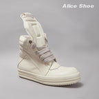 PENDRA White Geobasket White Leather High-Top Zip Thick-Sole Ankle Boots