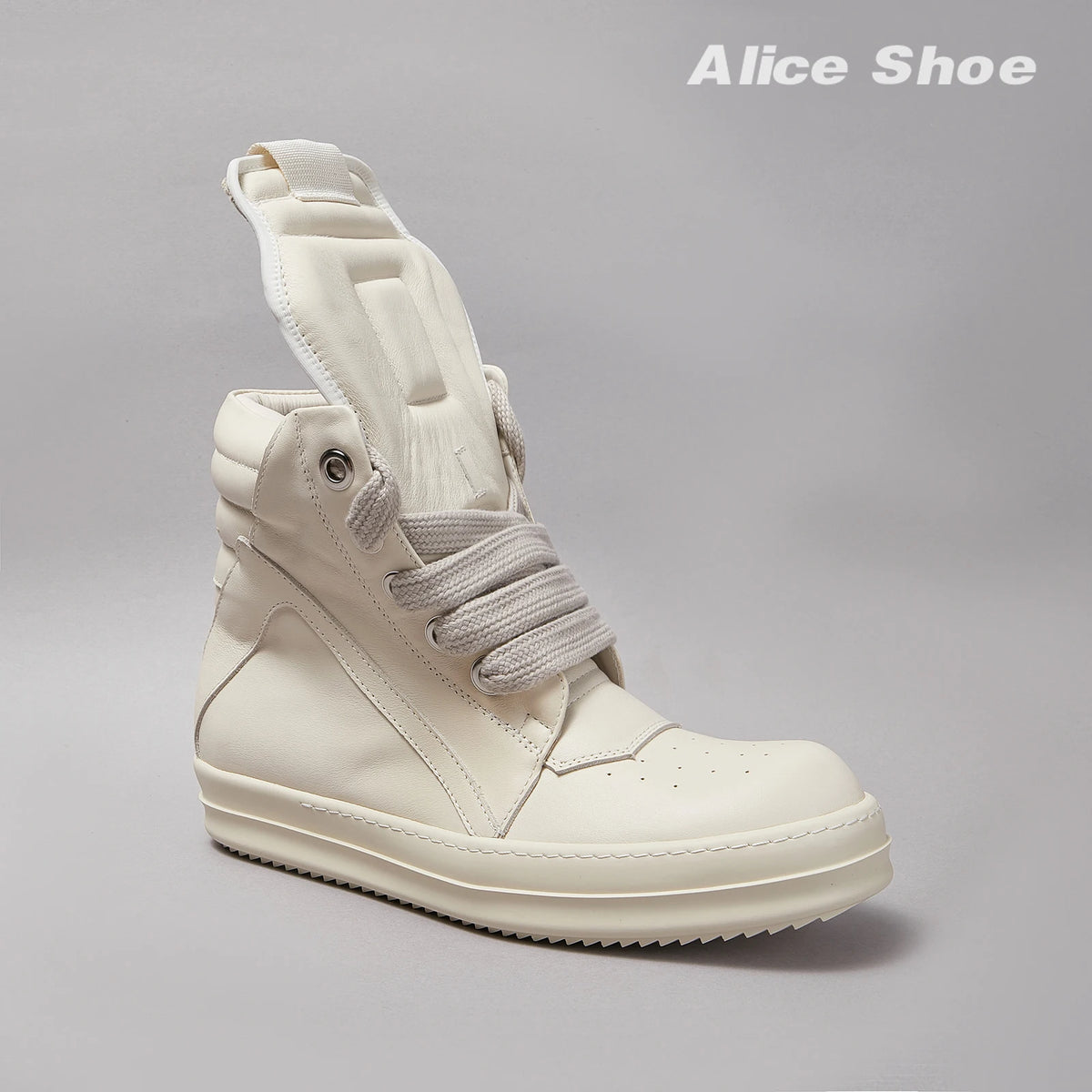 PENDRA White Geobasket White Leather High-Top Zip Thick-Sole Ankle Boots