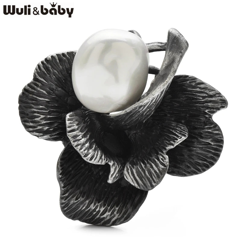 PENDRA Roselle Pearl Rose Flower Brooch