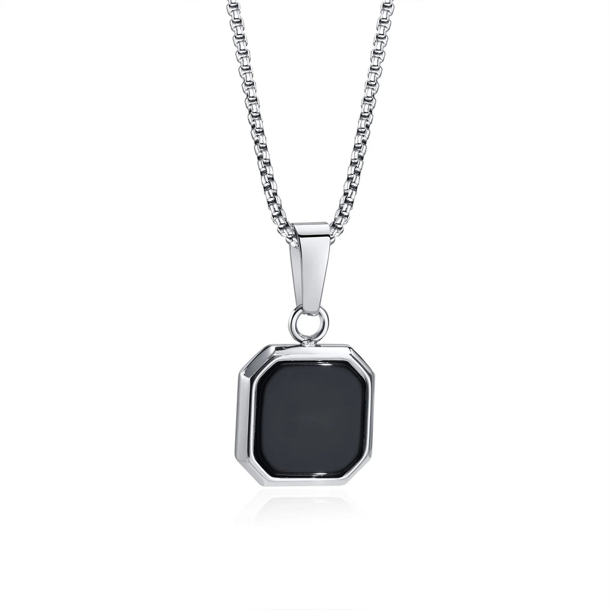 Mens Square Natural Stone Necklaces,Waterproof Stainless Steel Geometric Pendant Collar,Stylish Hip Hop Cool  Jewelry Gites