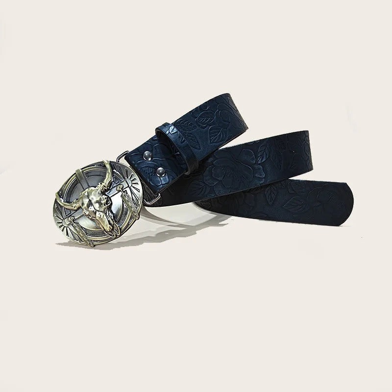 PENDRA Galaine Leather Bull Buckle Western Gothic Belt